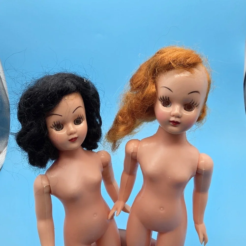 Pair Of 2 Vintage Dolls Sleepy Eyes Brunette And Red Head
